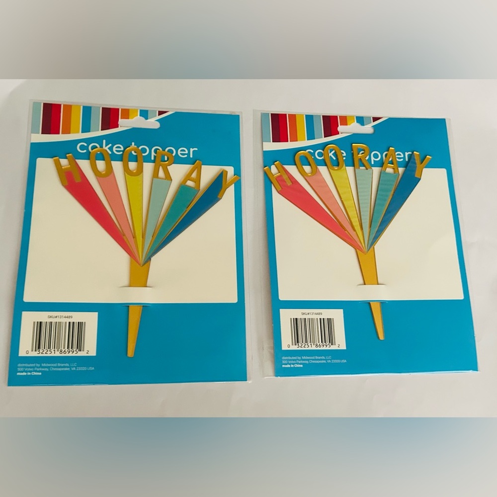 New 2 Colorful HOORAY Cake Toppers Topper - Picture 4 of 8